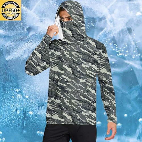 Fishing Shirts for Men Casual Hooded UPF 50+ Long Sleeve Rash Guard Sun Shirts UV SPF Hiking Cooling Hoodie with Mask3