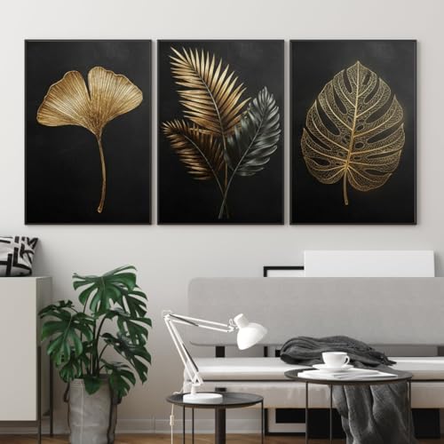 Lienzos de palmeras doradas y hojas de ginkgo para decoraciones elegantes de salón 2