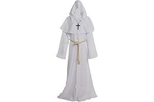 White Walker Costume Adult Men, Friar Medieval Hooded Monk Renaissance Priest Robe Costume Cosplay