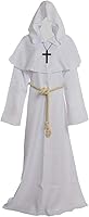 Vista 8 de GOLDSTITCH - Disfraz de monje renacentista con capucha, fraile, disfraz medieval para hacer cosplay Negro