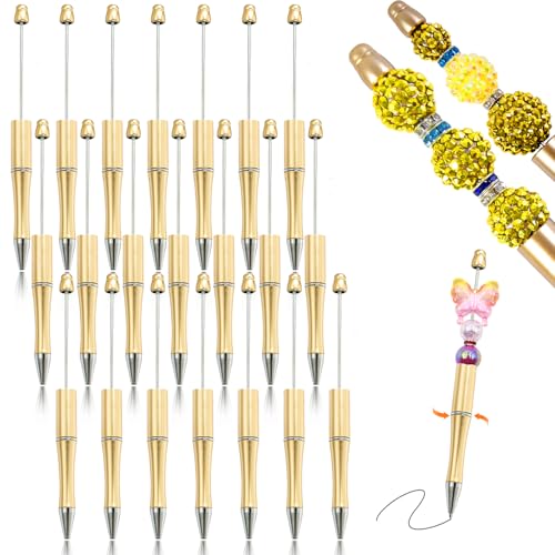 hesong 15PCS Beadable Pens Set – Compatible with Silicone Beads and Acrylic – Fun Kit for Adults – Diy Joy with Beaded Pen Kit, Making Kit Bulk – Crafts, School Supplies, Office ?Golden?
