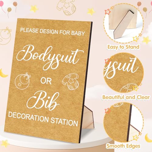 Pydeeirom 151 Pcs Baby Shower Game Decorations Kit with Bibs, Bodysuits, Wooden Sign & Fabric Markers (Classic)3