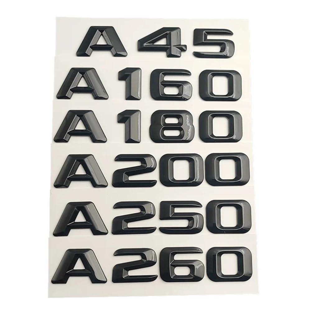 Letras de Coche Negras ABS 3D aptas for Mercedes A45 AMG A160 A180 A200 A220 A250 A260 W176 W177 Emblema Pegatinas Accesorios for Maletero(Glossy Black,A200)