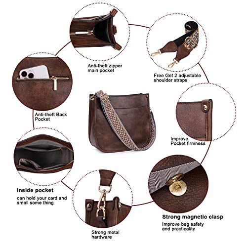 Image of HKCLUF Crossbody Bag Purse for Women 2PCS /Set Leather Hobo Handbag Wallet Set With 2Adjustable Guitar Strap Shoulder Bag | Purse