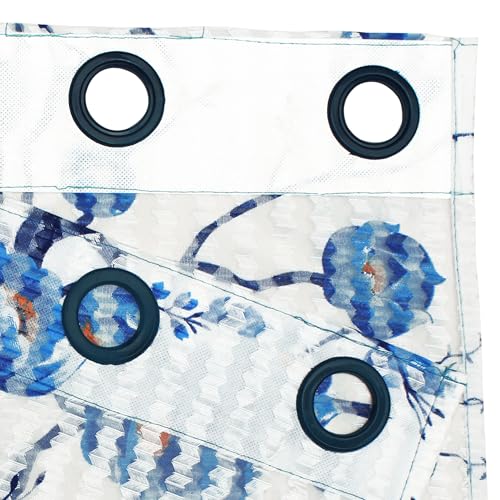 Image of MollisHomes Window Curtains 5 Feet Long Set of 1 | Floral Design | Polyester | Light Filtering Curtains | Curtains for Living Room | 118 x 152 cm, Blue & White Color | Perfect for Home Decor