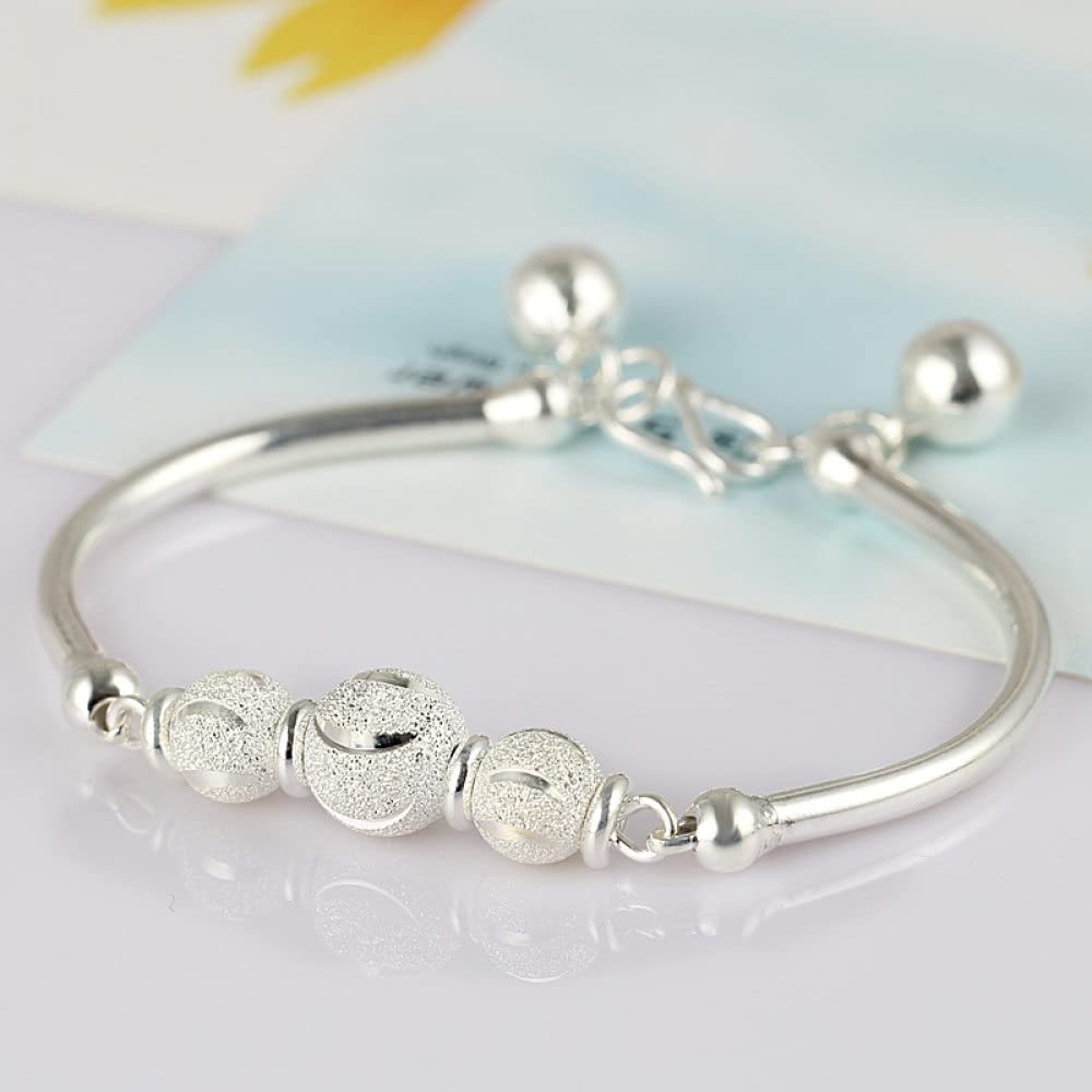 Armband Silber Damen,S990 Silber Freundschaftsarmbänder Funkelnd Geschnitzte Runde Perlen S-Haken Verstellbarer Armreif Klassischer Schmuck Geschenk Für Frauen Mama Freundin