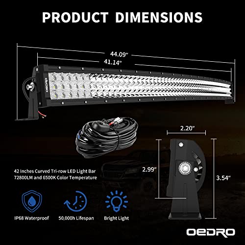 Image of OEDRO 42 Inch LED Light Bar Curved Tri-Row with Wiring Harness