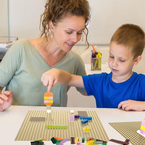 Image of Lekebaby 12 Pack Classic Baseplates 10 inch x 10 inch, Building Base Plates for Building Bricks, 100% Compatible with Major Brands and Activity Table-Baseplate, Sturdy & Safe, Age 3 and up Kids, Sand