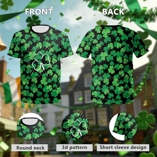 Image of Eciodci Men's St Patricks Day T-Shirts Novelty 3D Printed Shamrock Tuxedo Tees Shirt Clover Leaves Casual Short Sleeve Shirts