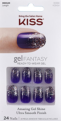 NEW 2015 Kiss Nails GEL FANTASY "KGN04" (CHARMED LIFE) Medium Design Nails w/Adhesive Tabs & Glue