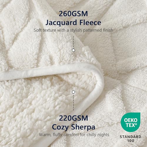 Image of Mr. Sandman Weighted Blanket Queen Size 15 lb, Soft Jacquard Sherpa Weighted Blanket for Adults, Warm Fluffy Heavy Throw Blanket for Relaxing Sleep and Calming Comfort, 60 x 80 Inch, Ivory White