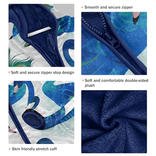 Blue Peacock Pattern Print Design Toddler Fleece Jacket Girl Boys Hooded Fleece Jacket Coat Warm Outwear Zip-up 3-10T3