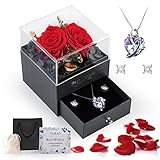 Vphom Eternal Rose Gifts 6 in 1 Personalized Real Preserved Rose with I Love You Necklace for...