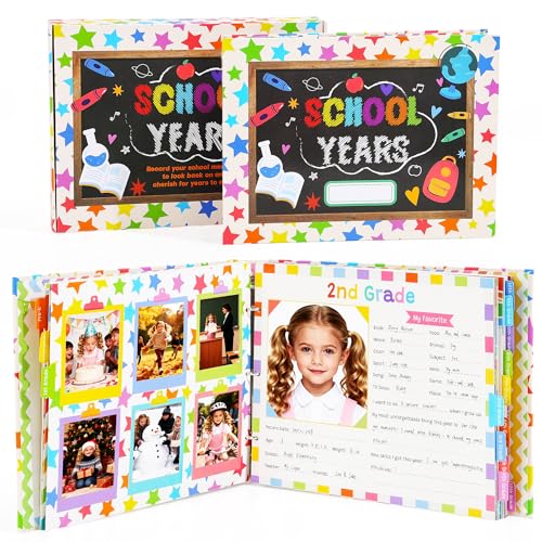Scrapbooking Albums for Kids School Years Memory Book Preschool to 12th Grade 17 Pocket Pages for Photos & Artwork Includes Birthday/Christmas/Halloween Pages Index Tabs & Ruler Gift-Ready Box
