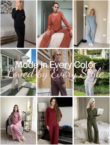 Ekouaer Lounge Sets for Women Ribbed Knit Long Sleeve 2 Piece Pajama Sets - image 6