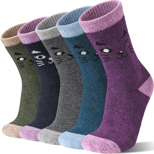 Image of Sandsuced 5 Pack Merino Wool Boot Hiking Socks for Women Warm Winter Thick Thermal Cozy Work Soft Ladies Socks