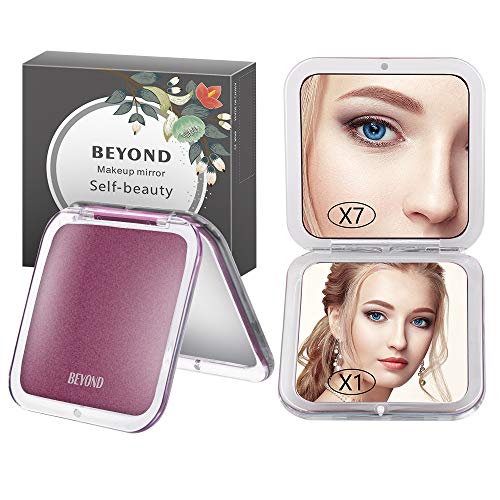 Compact Makeup Mirror, Beyond 2-sided with 7X Magnifying Mirror and 1x Mirrors, Pocket-size