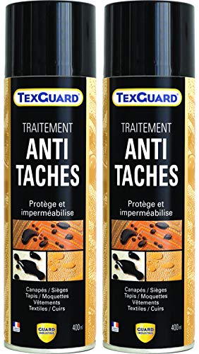 Guard Industrie - Traitement Antitaches TexGuard - Imperméabilisant Textile Hydrofuge, Incolore, Invisible - Tissu, Cuir, Synthétique, Daim - Fabrication Française - Aérosol - 400 ml - Lot de 2 Cover