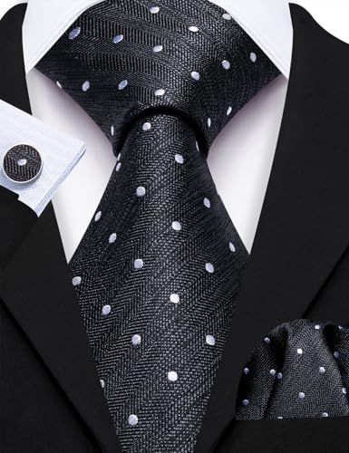Image of Barry.Wang Ties for Men Silk Tie Sets Polka Dot Woven Necktie Pocket Square Cufflinks Business Wedding