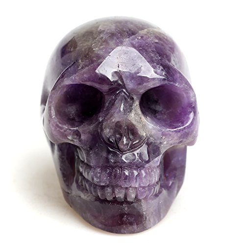 Healing Crystal Stone Human Reiki Skull Figurine Statue Sculptures Mixed Stone(Amethyst)