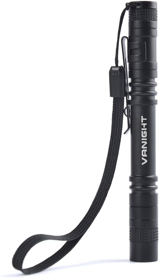 VANIGHT Mini LED Flashlight CREE XPE-R3 Pocket Torch AAA Battery Powered Penlight with Belt Clip and Lanyard for Multipurpose