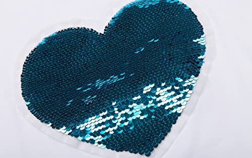 Image of Mud Kingdom T-Shirts for Toddler Girls Glitter Summer Cute Sequins Love Heart White 3T