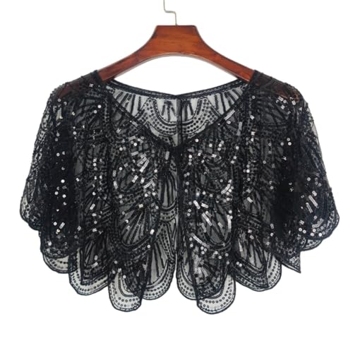 ikasus Women's 1920s Flapper Shawl, Sequin Beaded Shawls and Wraps for Evening Dresses, Party, Wedding, Formal,Black2
