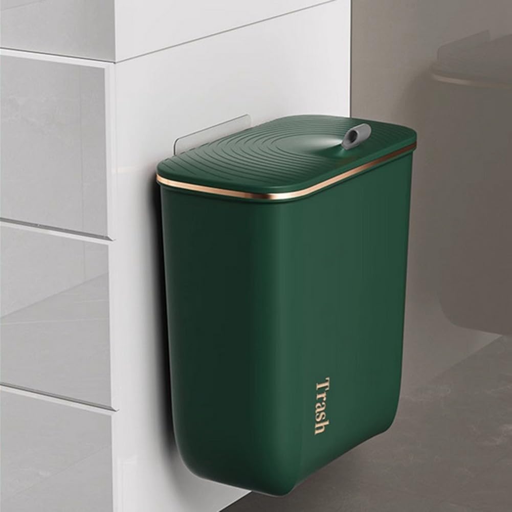 Poubelle suspendue de 9 L avec couvercle pour portes d'armoires et placards pour cuisine, salle de bain et sous évier (vert)