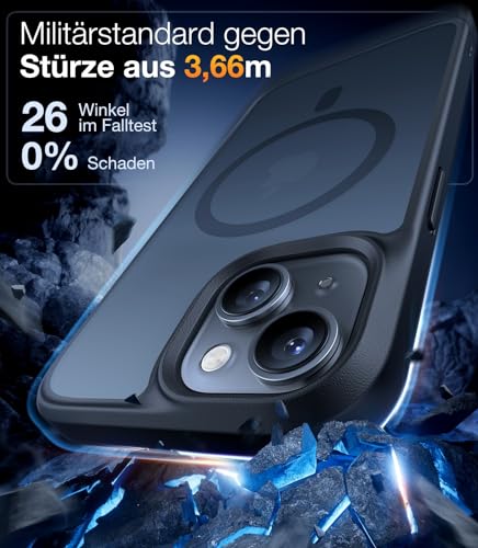 Image of TORRAS Magnetic Shockproof for iPhone 15 Case iPhone 14 Case, 12FT Military Grade Drop Protection, Translucent Slim Protective Anti-Scratch, Black