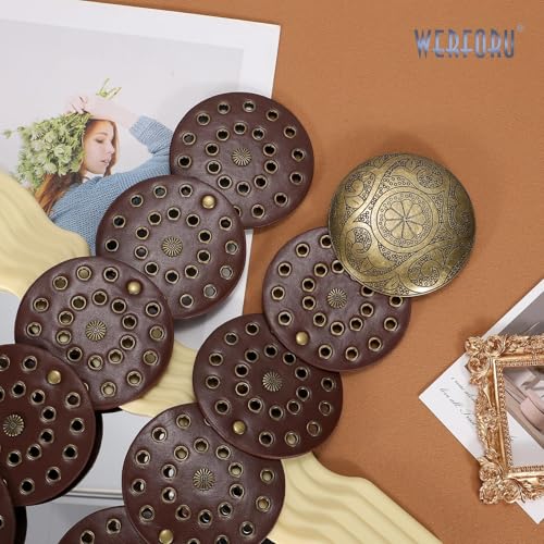 WERFORU Women Vintage Leather Belt Western Disc Waist Belts Ladies Western Belt Boho Belt for Dress Jean-4