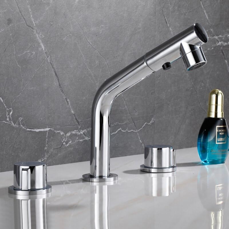 Robinet de lavabo rétractable mélangeur trois trous pour évier cuisine et bain