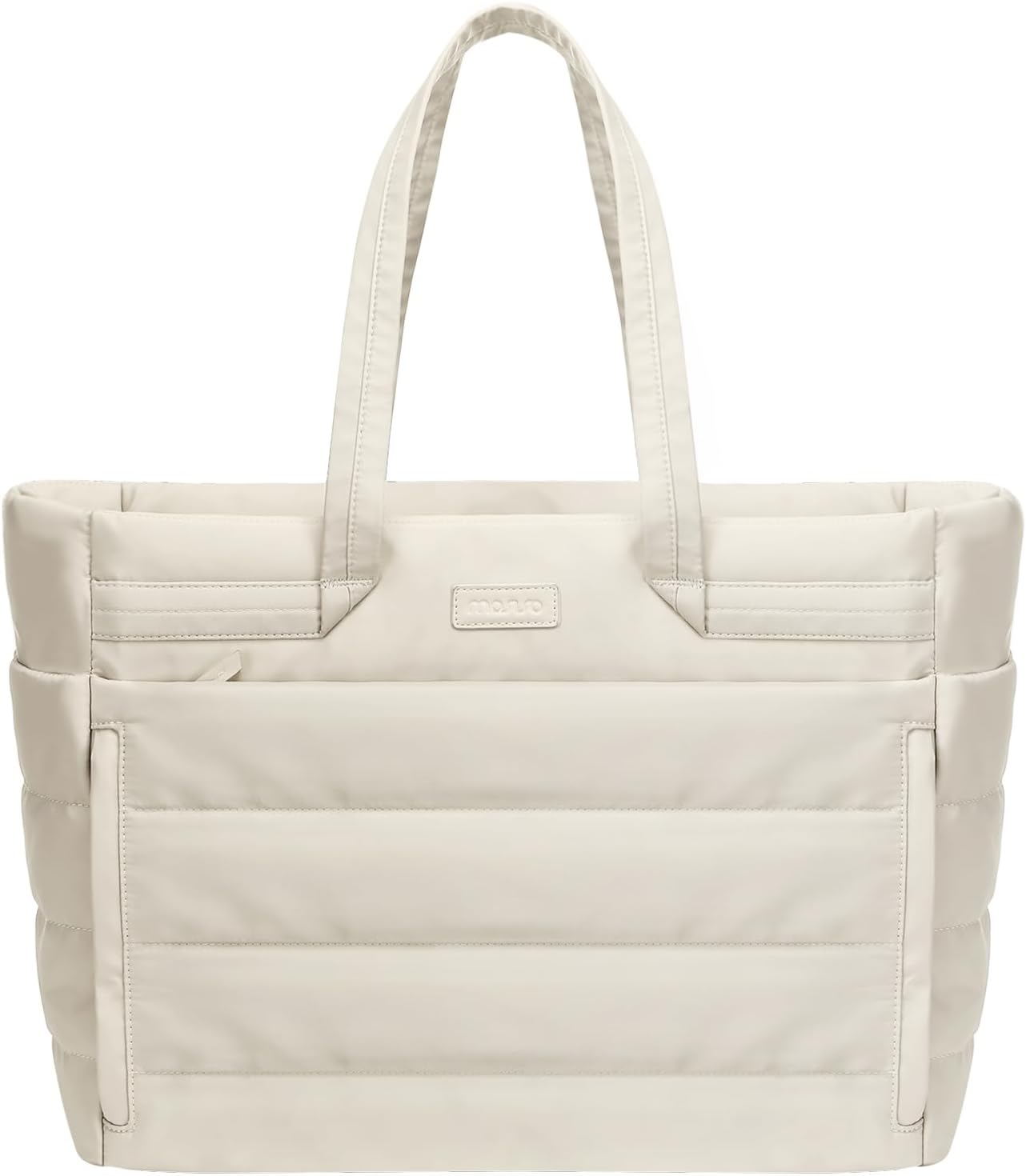 MOSISO Tote Bag for Women, 15-15.6 inch Lightweight Puffer Tote Bag with Laptop Compartment & 3 Zipper Pockets, 16 inch Large Capacity Quilted Casual Handbag Shoulder Bag for Travel Work Office, Sand