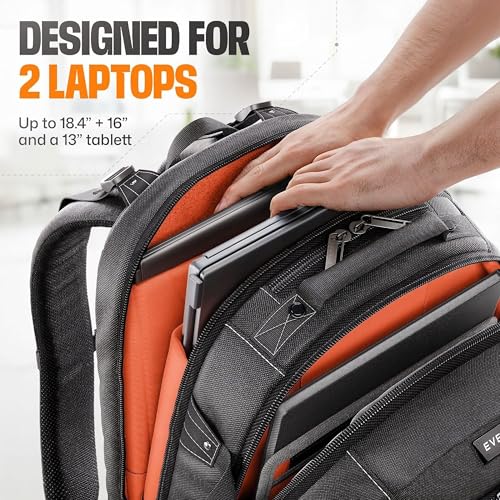 Image of EVERKI Business 120 Pro Backpack, 2 Laptop Compartments & Rain Cover - 40L | Nylon, Polyester, Durable, Multi-Padded Pockets, Travel-Friendly, School & Work, 180 Fold-Out Design, Fits up to 18.4 inch