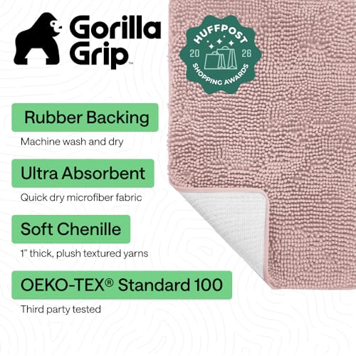 Image of GORILLA GRIP Bath Rug Mat, Thick Soft Absorbent Chenille, Quick Dry Microfiber Mats, Rubber Backing Washable Shower Floor Rugs, US Designed Bathroom Bathmat Home Decor Accessories, 24x17 Dusty Rose
