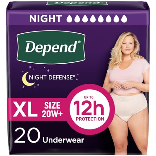 Image of Depend Night Defense Adult Diapers, Incontinence & Postpartum Bladder Leak Underwear for Women, Disposable, Overnight, Extra-Large, Blush, 20 Count, Packaging May Vary
