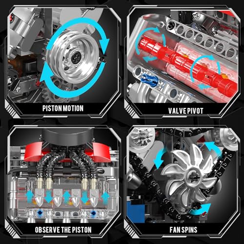 Image of Mould King 10171 V8 Engine Model Kit that Works, 8 Cylinder Car Engine with Motor, Building Blocks Collectibles for Adults, STEM Build Set (487 Pieces)