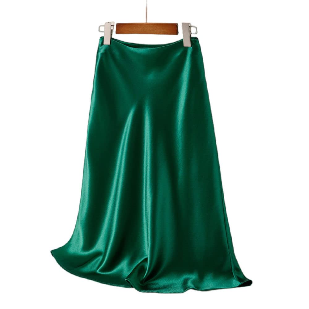 Gonne Da Donna,Gonne Midi In Raso Liscio Da Donna Gonna A Trapezio A Vita Alta Avvolta Sui Fianchi Smeraldo Lucido Increspato Cocktail Party Elegante Ufficio D'Affari Gonne Lunghe Per Ragazze Signor