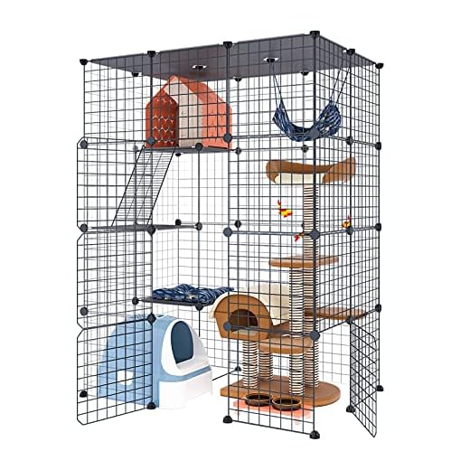 Eiiel Large Cat Cage Enclosure Indoor DIY Cat Playpen Detachable Metal Wire Kennels Crate 2x3x4 Large Exercise Place Ideal for 1-3 Cat…
