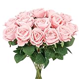 Auihiay 14PCS Pink Fake Roses, Artificial Roses Flowers with Long Stems for Mother's Day, Valentine's Day, Wedding Bouquet, Baby Shower, Birthday, Home & Party Decor
