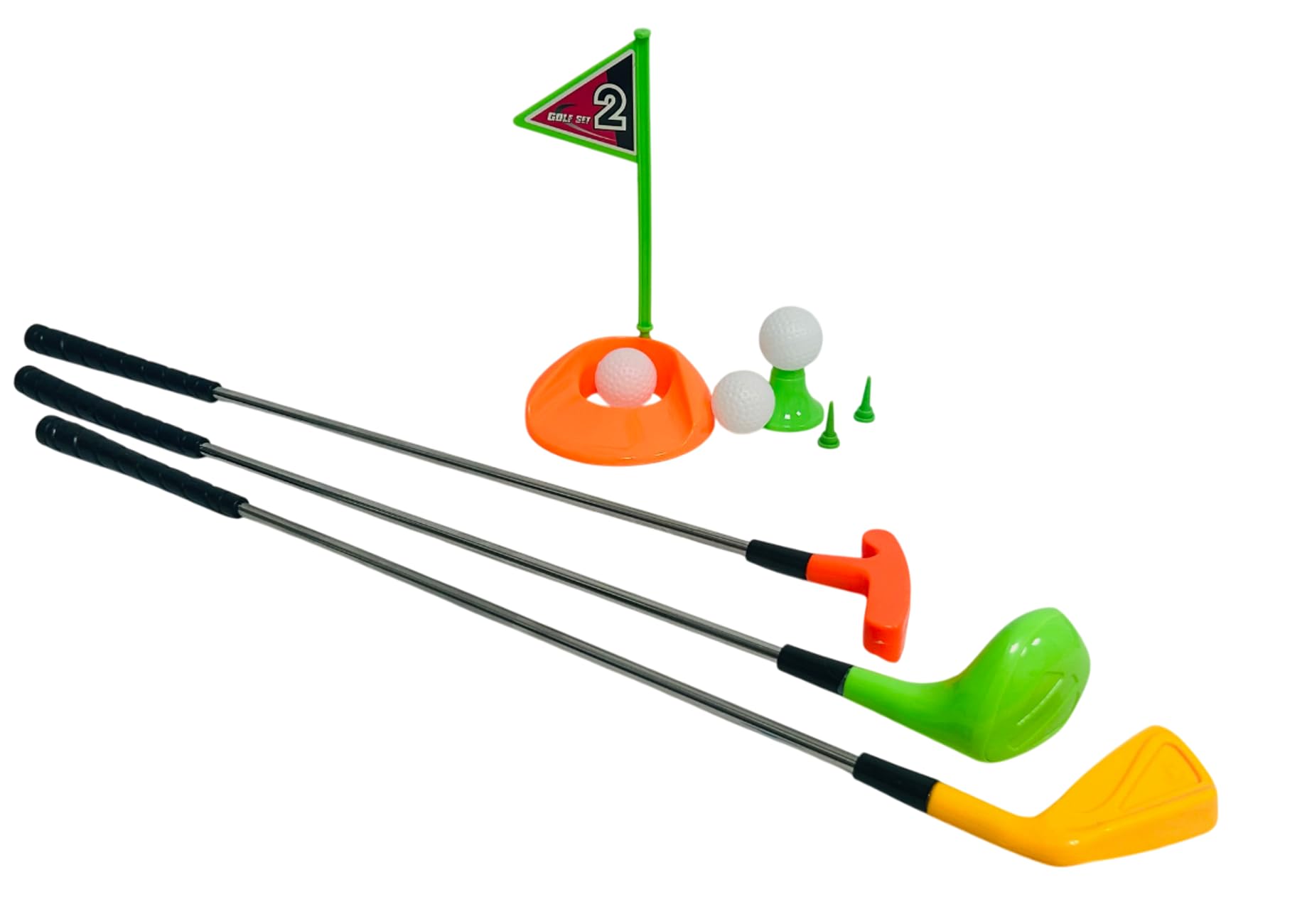 Golf Bambini Set Gioco 3 Mazze in Metallo 3 Palline Buca con Bandierina 2 Tee 1 Tee Shot Gioco Golf Giochi Bambini Interno Esterno Giochi da Giardino per Bambini Golf Giochi All'Aperto Set Mini Golf