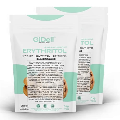 GiDeli Eritritol 10kg sin calorías azúcar granulada sustituto de alimentos como alternativa vegana y de azúcar amigable con los dientes