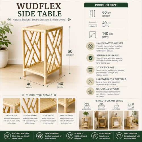 Image of Multi-Purpose Side Table 2-Tier for Living Room, Bedroom & Office - Wooden Top End Table with Storage Shelf, Modern Corner Piece