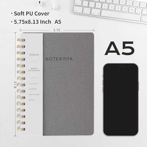 Image of Spiral Notebook-5.75 inch x 8.125 inch College Ruled Journal with Inner Pockets and 160 Pages,PU Leather Cover Business Journal, Twin-Wire Binding Notebook Perfect for Office & Home School Supplies Grey
