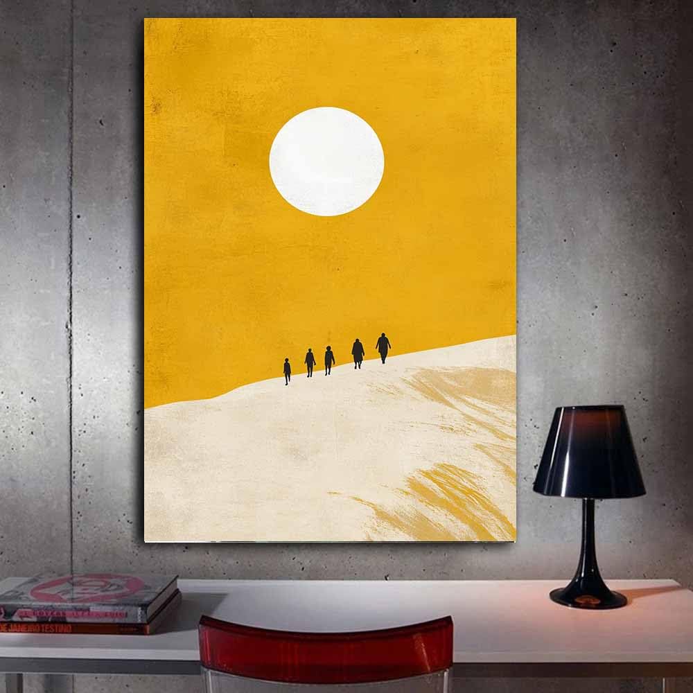 QUSAAOU Leinwand Bilder Gelb Weiß Minimalistische Figuren Mond Kunst Abstrakt-Wandbild Wandbilder FüR Wohnzimmer Schlafzimmer Wohnzimmerbilder Modern Kunstdruck-Bunt Kunst(Yellow)-30x45cm Gerahmt