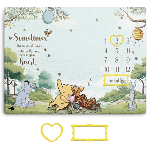 Image of Guawubiang Winnie Milestone Blanket for Baby Boy, The Pooh Babies Monthly Milestone Blanket Gift, Baby Growth Photo Blankets with Photo Tools, Perfect for Baby Shower Birthday Party