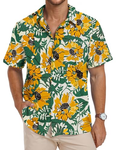 NWOT V.H.O. Funky Hawaiian Shirt Men Short-Sleeve Front-Pocket Short-Large