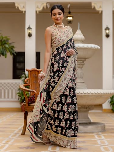Image of SIRIL Women's Printed Ready to Wear Mul Cotton Saree With Unstitched Blouse Piece