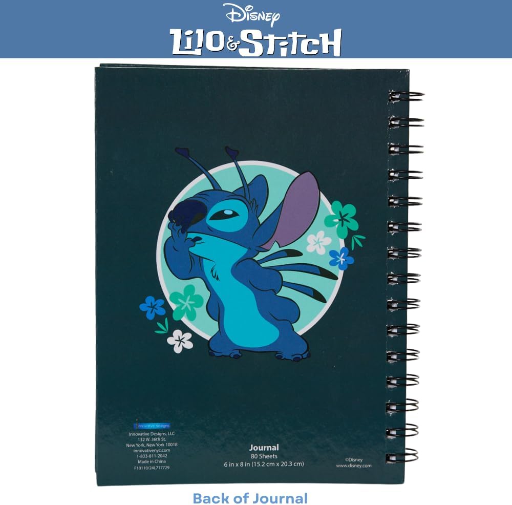 Innovative Designs Disney Lilo and Stitch Journal Set with Pens for Kids and Girls, 80 Lined Page Spiral Notebook with 4 Colored Gel Pens
