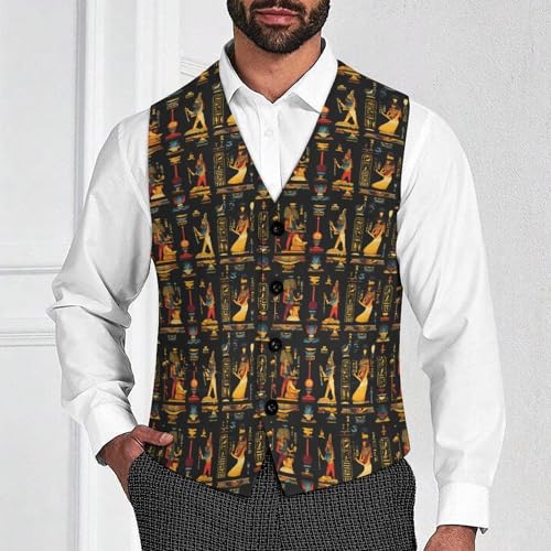 Egyptian Hieroglyphs And Pharaohs Suit Vest for Men Waistcoat Dressy V Neck Button Down Sleeveless Business Jacket Coat4