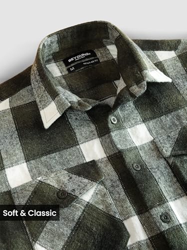 Image of Beyoung Recycled Checked Flannel Shirt for Men | Premium Cotton Flannel | Classic Pointed Collar
